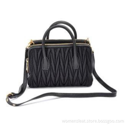 Waterproof Soft Nylon Ladies Leather Handbags Black with Go